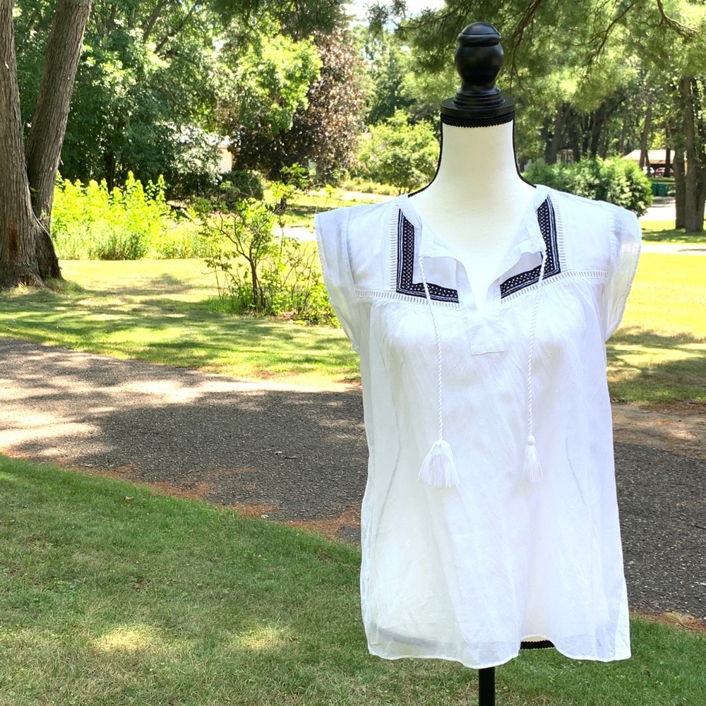 2 FOR $20 Loft boho top with tassels and navy embroidery